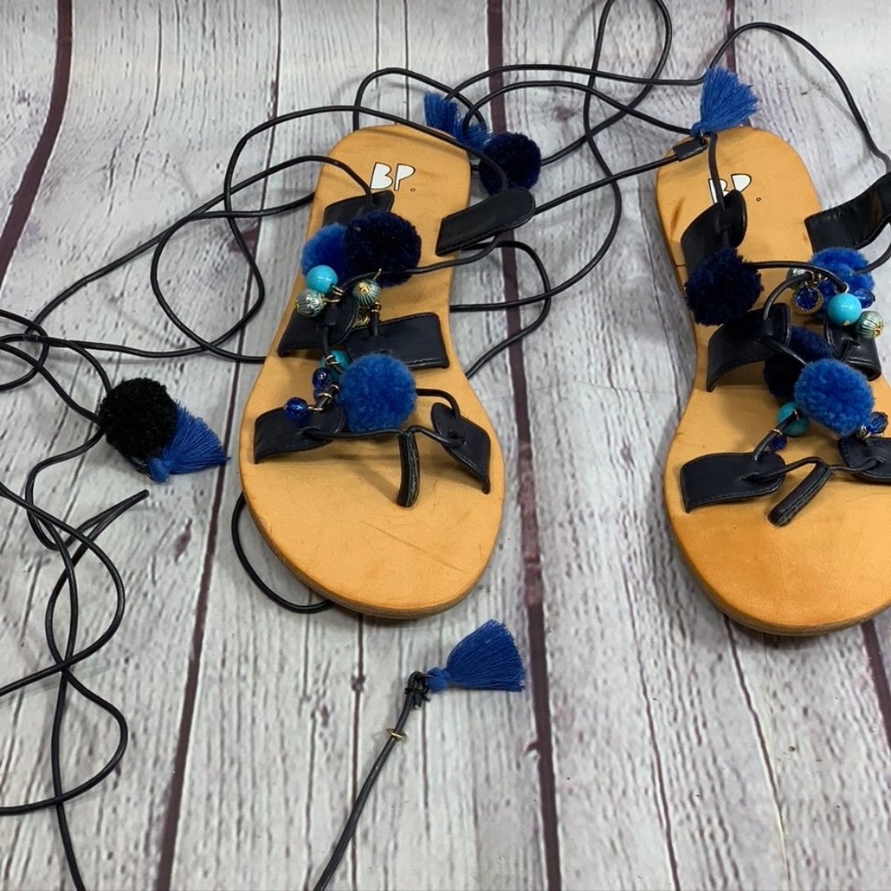 BP. Laney Blue Pom Pom Tassel Twinkly Beads Ankle - Picture 4 of 10